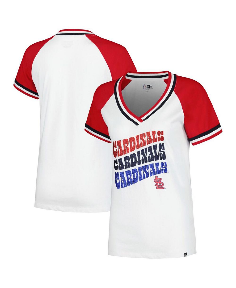 New Era Men's White St. Louis Cardinals Jersey Double Binding Raglan V-Neck T-Shirt