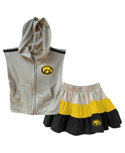 Детский комплект Wes & Willy 2-piece Tan Iowa Hawkeyes Tri-Blend без рукавов с полной молнией и многослойная юбка