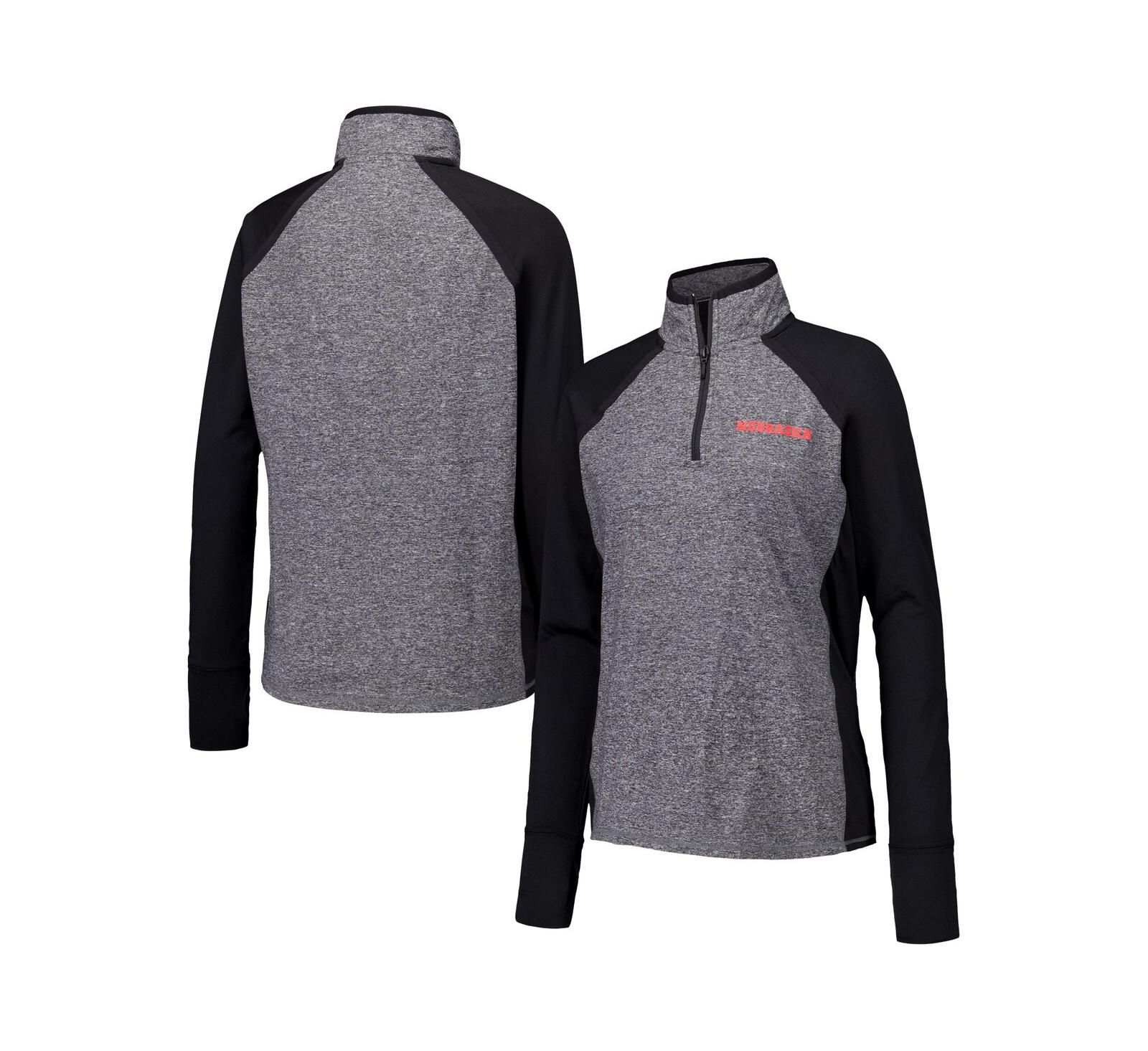 Camp David Women's Black/Heather Gray Nebraska Huskers Finalist Raglan Quarter-Zip Jacket