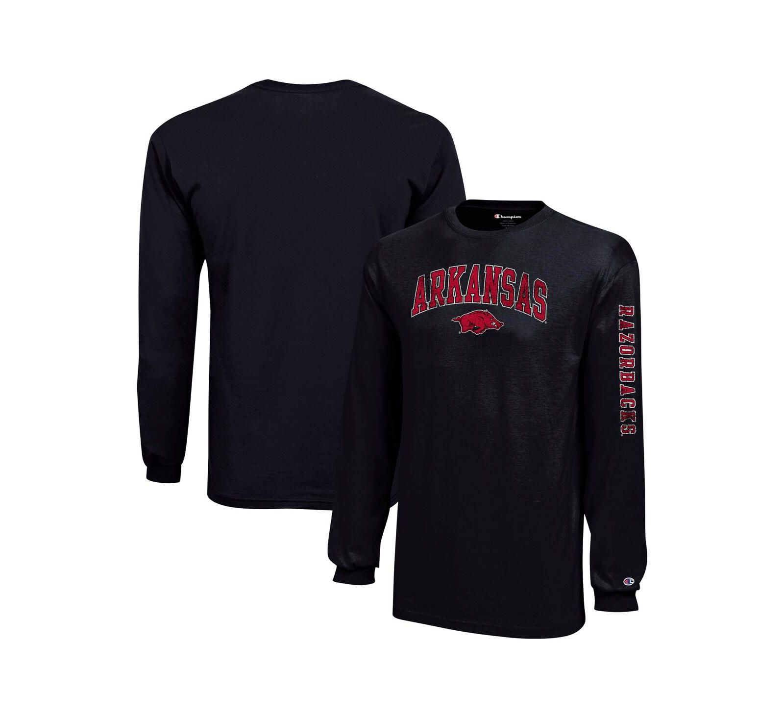 Champion детская футболка с длинным рукавом Arkansas Razorbacks Black Distressed Arch Over Logo