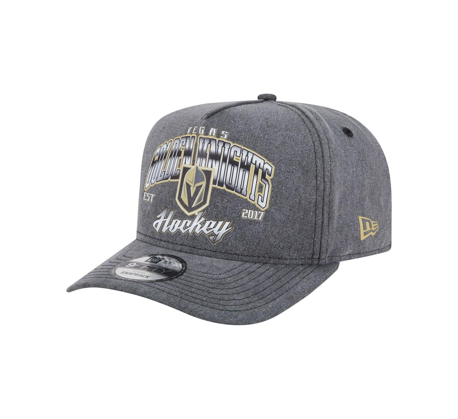New Era Men's Charcoal Vegas Golden Knights Throwback Washed A-Frame Pre-Curved 9FIFTY Snapback Hat