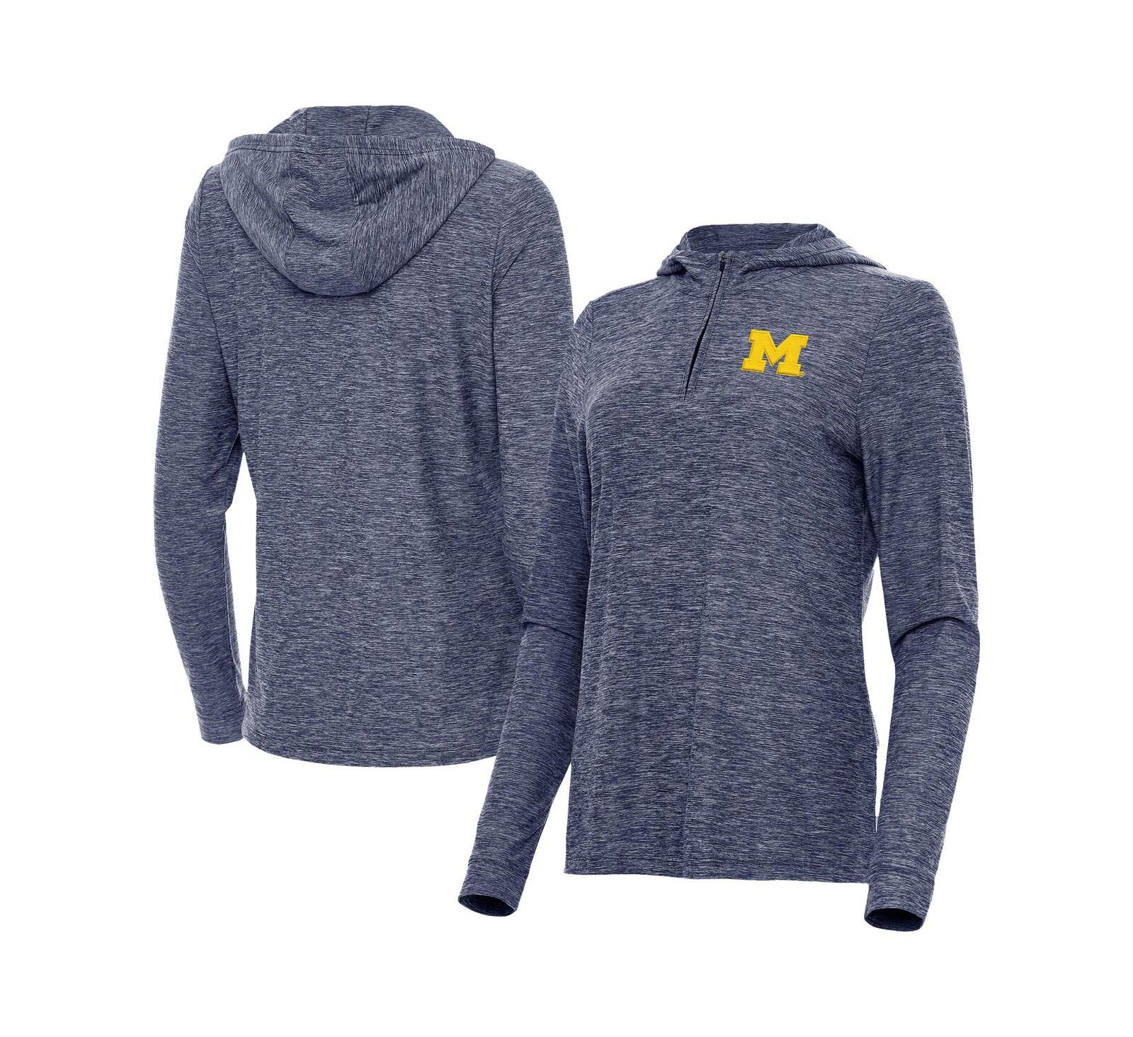 Женское худи Antigua Heather Navy Michigan Wolverines Daybreak Quarter-Zip