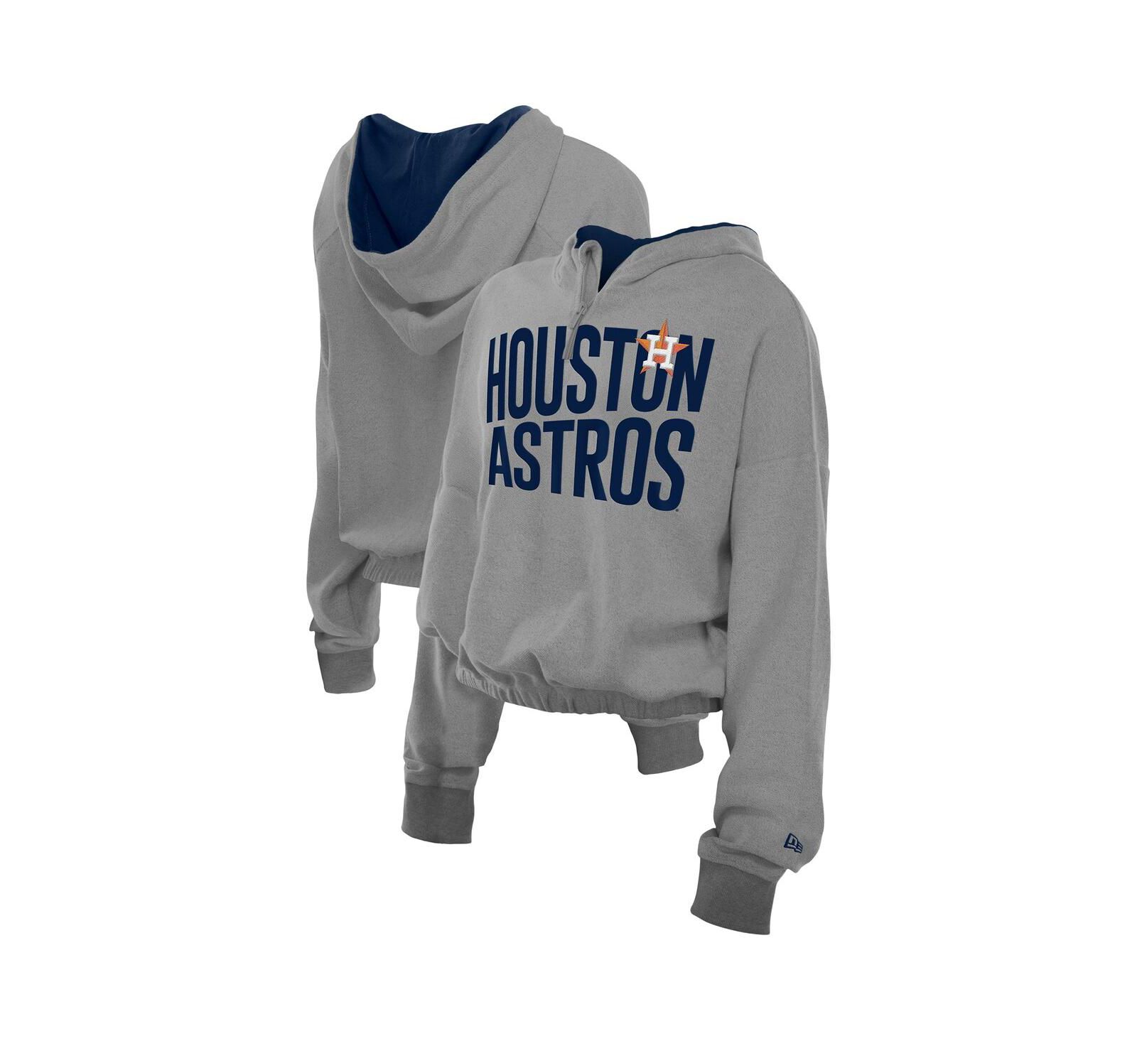 New Era мужское укороченное худи Houston Astros, серый меланж, французский терри, полумолния