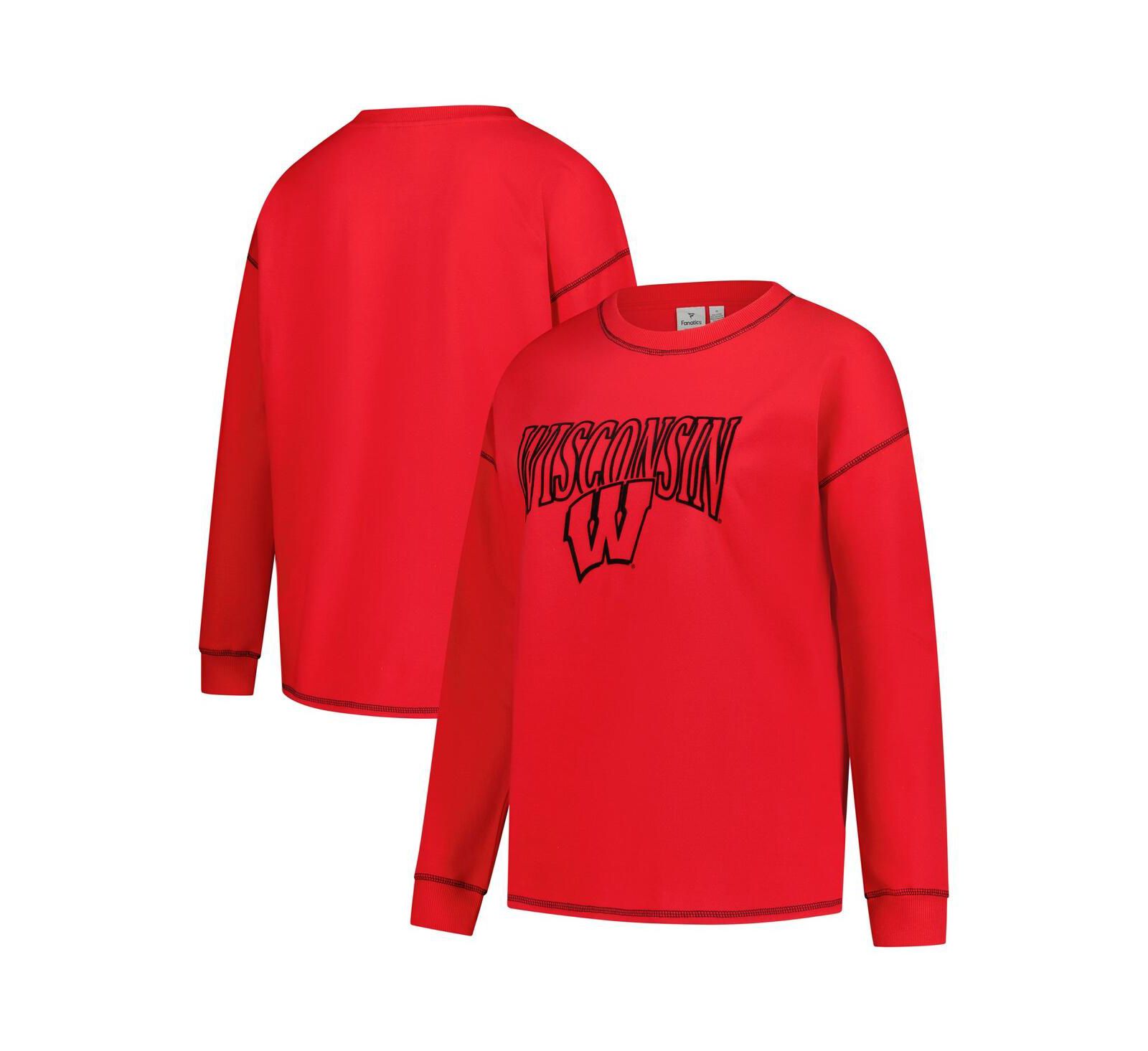 Fanatics Women's Red Wisconsin Badgers Plus Size Contrast Stitch Sweatshirt