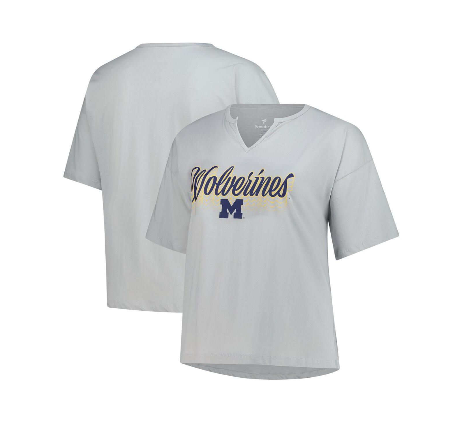 Женская футболка Fanatics Gray Michigan Wolverines Plus Size Winning Gear Notch Neck