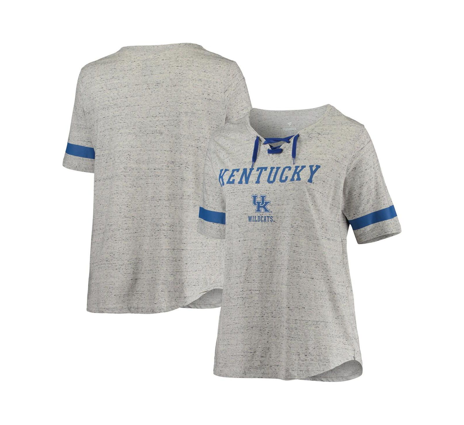 Футболка Profile Women's Heathered Gray/Royal Kentucky Wildcats Plus Size Lace-Up V-Neck