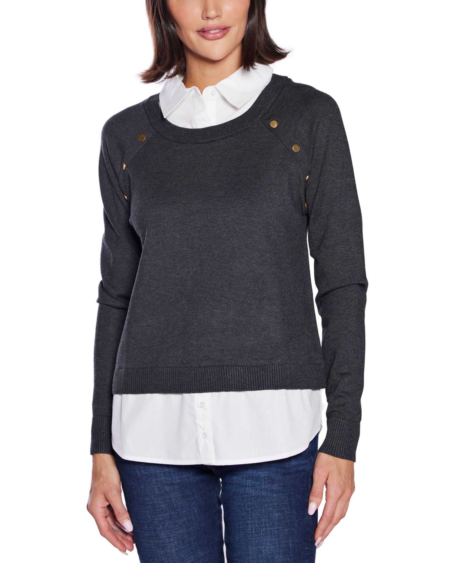 Belldini Женский свитер Layered-Look Rivet-Trim