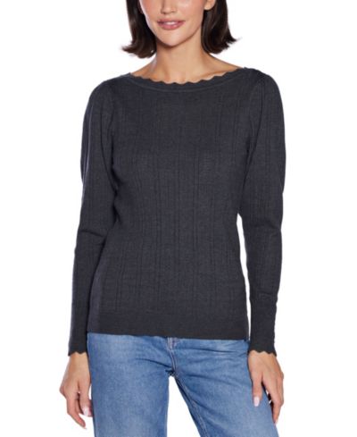 Belldini  Women's Scalloped-Trim Boat Neck Sweater
