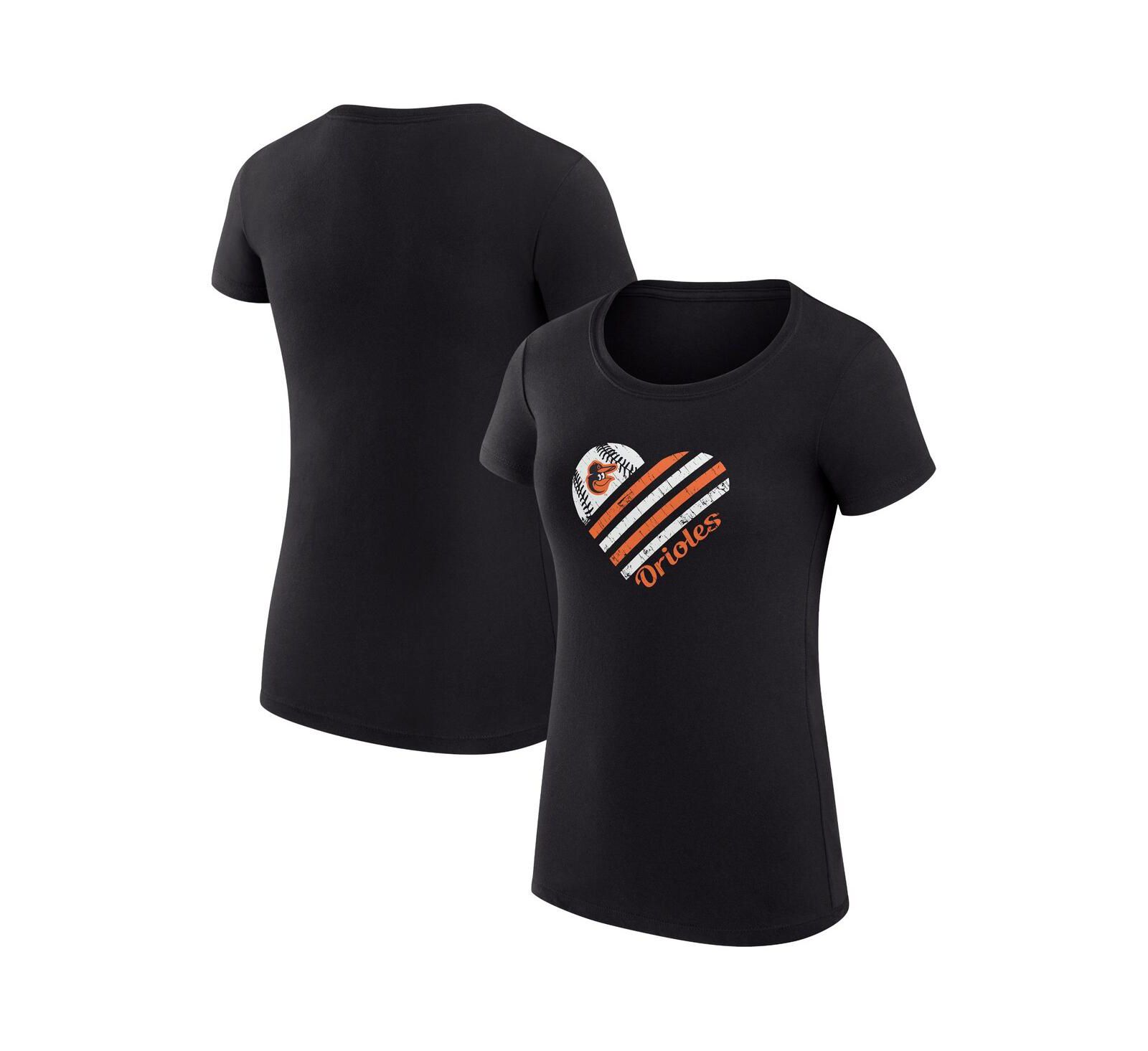G-III 4Her by Carl Banks Women's Black Baltimore Orioles Super-Slim Fit Lightweight Heart Graphic T-Shirt