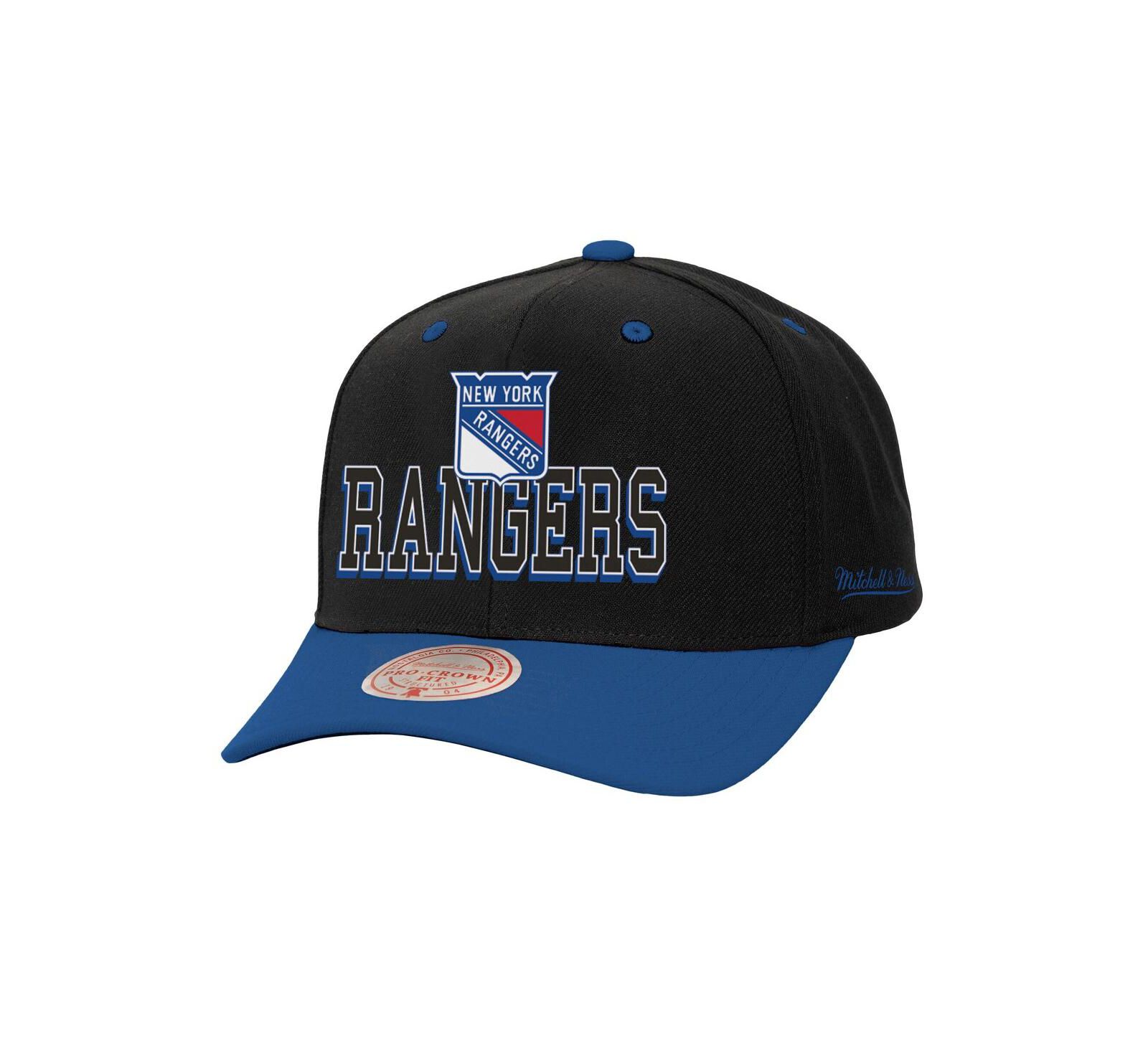 Mitchell & Ness Men's Black/Blue New York Rangers Backside Script 2-Tone Pro Crown Adjustable Hat
