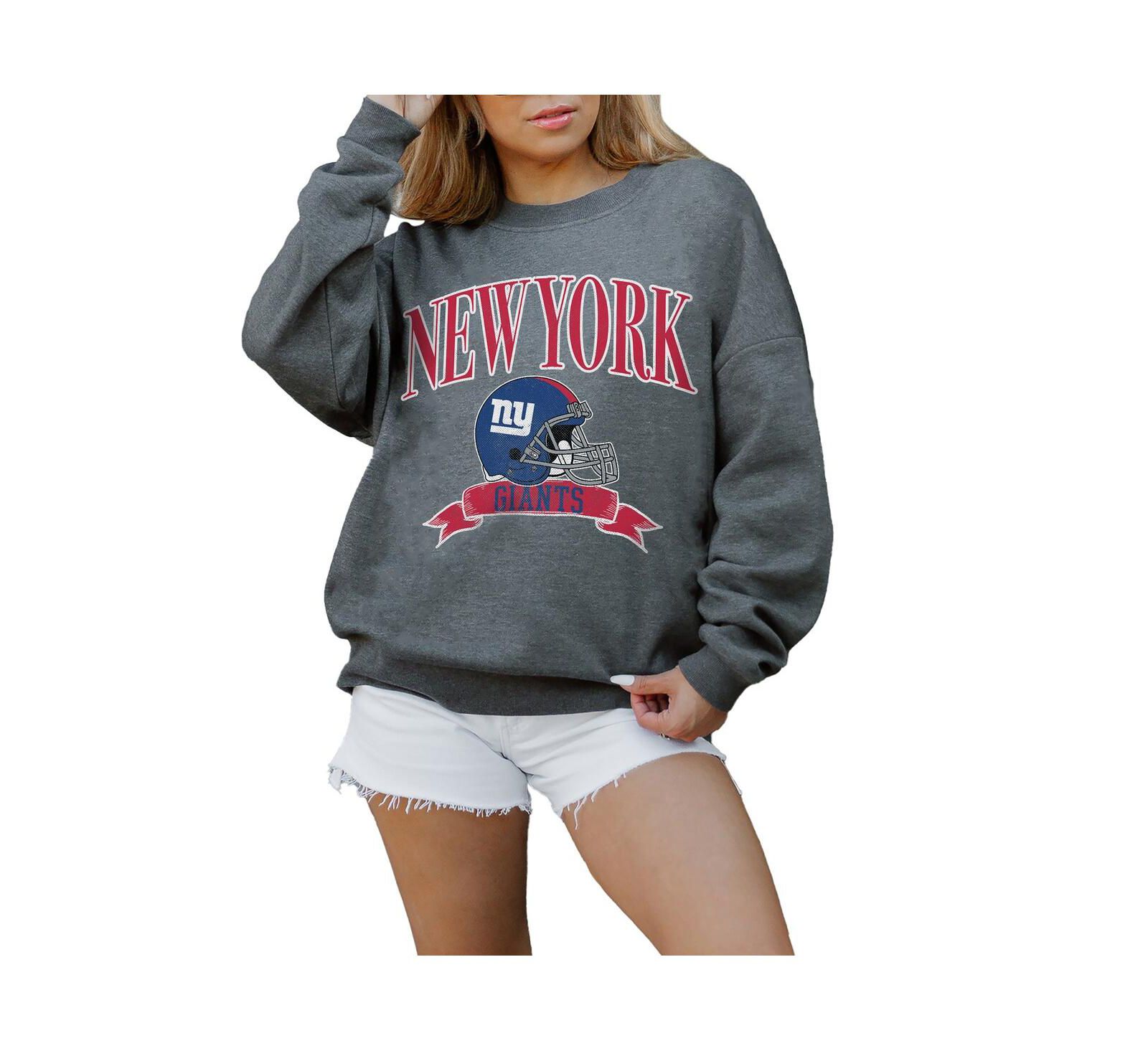Gameday Couture Women's Charcoal New York Giants Oversized Seal The Deal Premium Fleece Drop Shoulder Pullover Sweatshirt