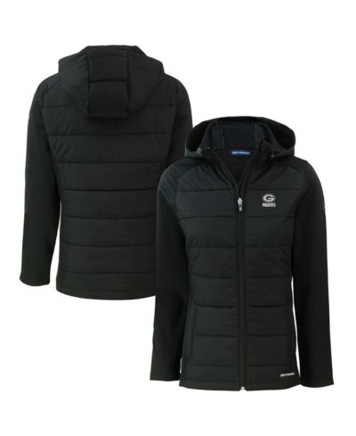 Женская ветровка Cutter & Buck Black Green Bay Packers Evoke Hybrid Eco Softshell Full-Zip Hooded Jacket