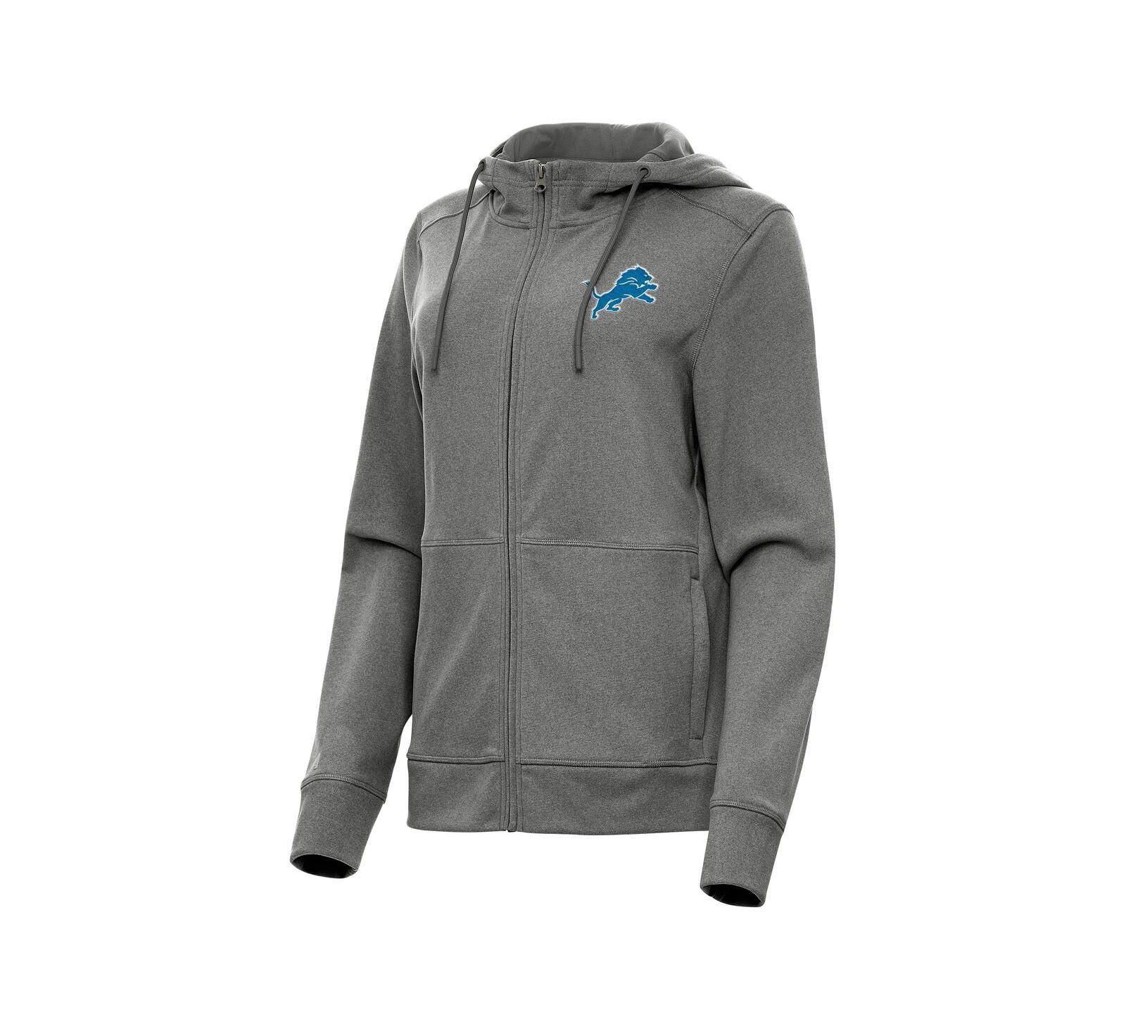 Antigua Women's Heather Charcoal Detroit Lions Seeker Full-Zip Hooded Jacket