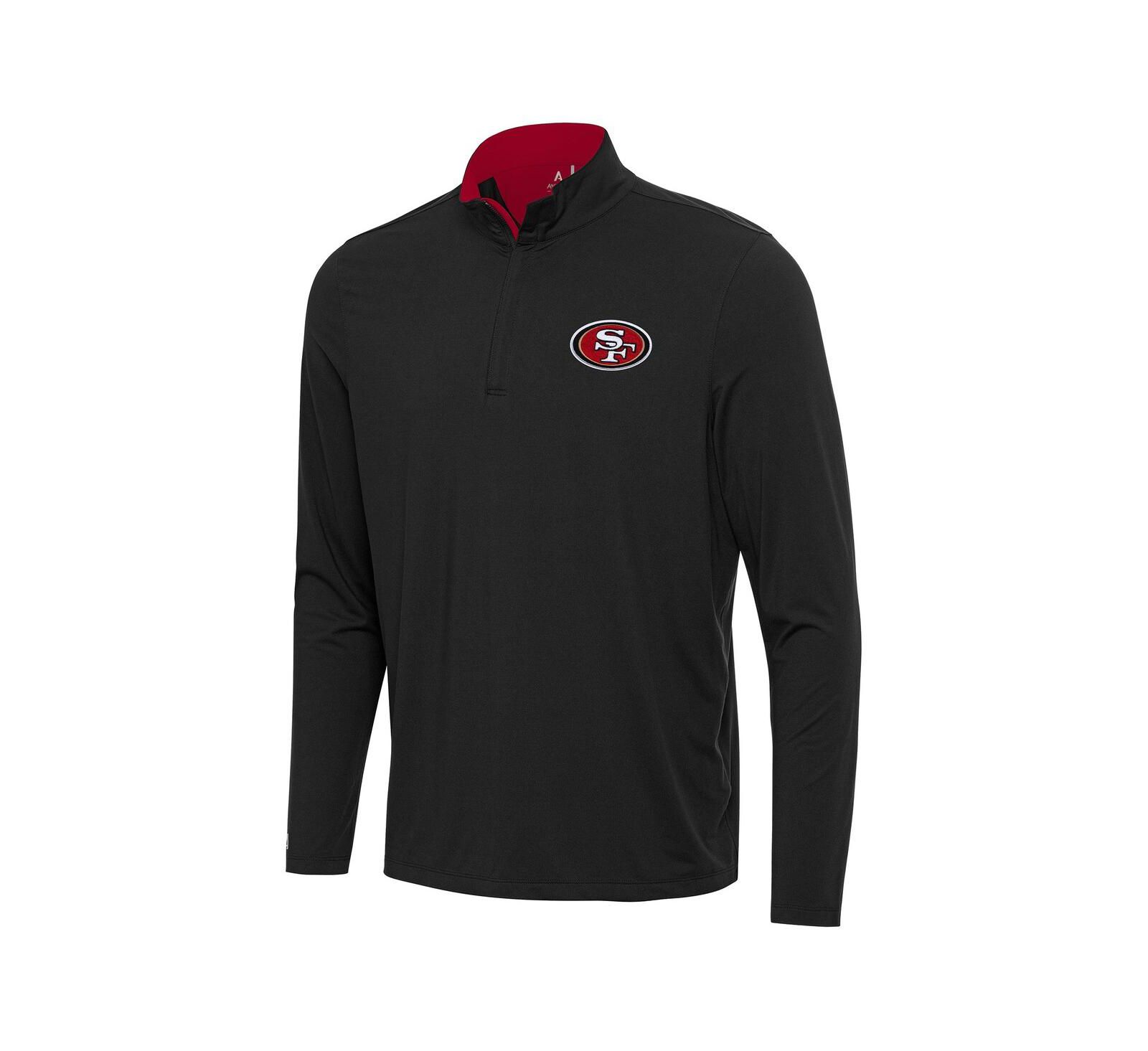 Antigua Men's Black/Scarlet San Francisco 49ers Content Quarter-Zip Pullover Sweatshirt
