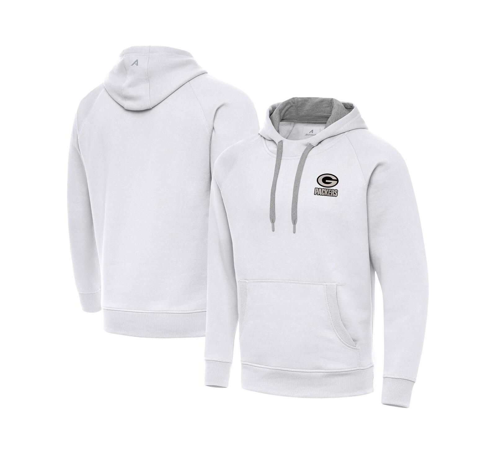Мужское худи Antigua White Green Bay Packers Brushed Carbon Victory Pullover