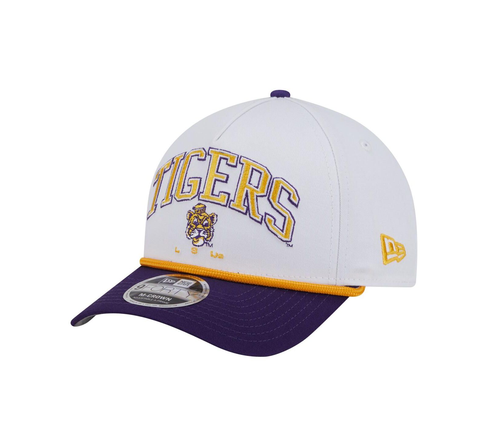 New Era Men's White/Purple LSU Tigers Arch Two-Tone Rope 9FORTY A-Frame M-Crown Adjustable Hat