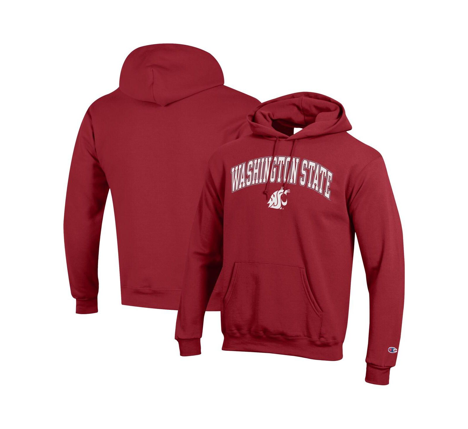 Мужской Champion Crimson Washington State Cougars Arched Logo Fleece Pullover Hoodie