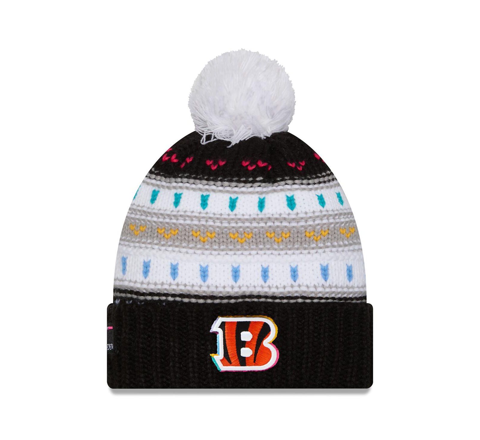 New Era Женская черная вязаная шапка с помпоном Cincinnati Bengals 2025 NFL Crucial Catch Cuffed Knit