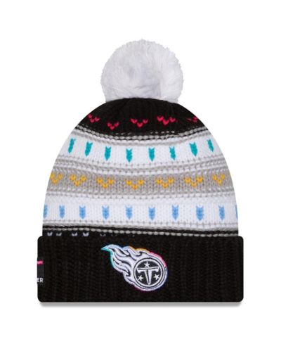 New Era Женская черная вязаная шапка Tennessee Titans 2025 NFL Crucial Catch с помпоном