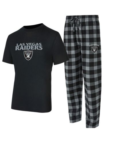 Мужской комплект Concepts Sport Las Vegas Raiders Avondale T-Shirt и Flannel Pants черный/серебристый