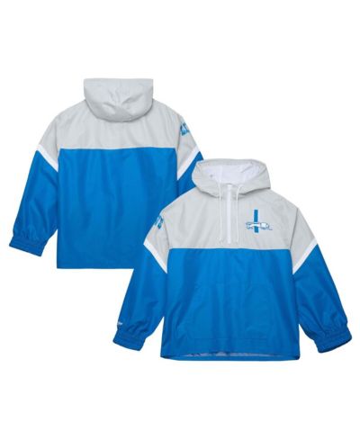 Mitchell & Ness Мужская ветровка-анорак с полумолнией Detroit Lions, винтажный логотип, серебристый/синий