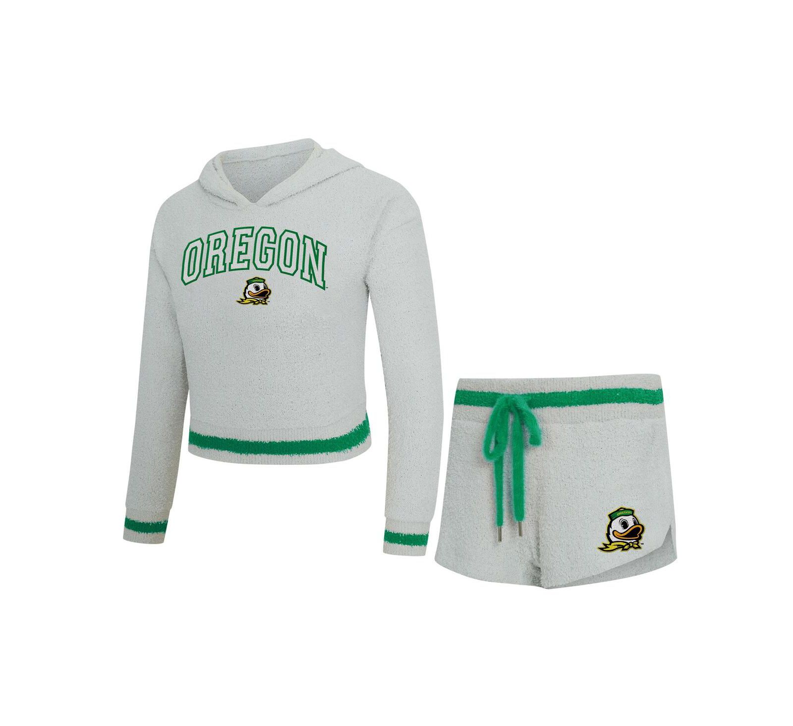 Женский комплект Concepts Sport Oregon Ducks Whitley Long Sleeve Hoodie и шорты, 2-Piece Gray/Green