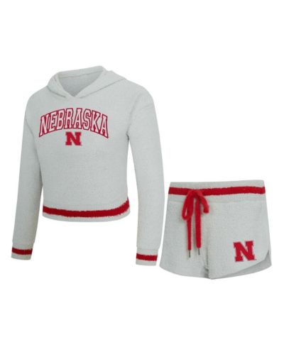 Concepts Sport Women's 2-Piece Gray/Scarlet Nebraska Huskers Whitley Long Sleeve Hoodie Top and Shorts Set