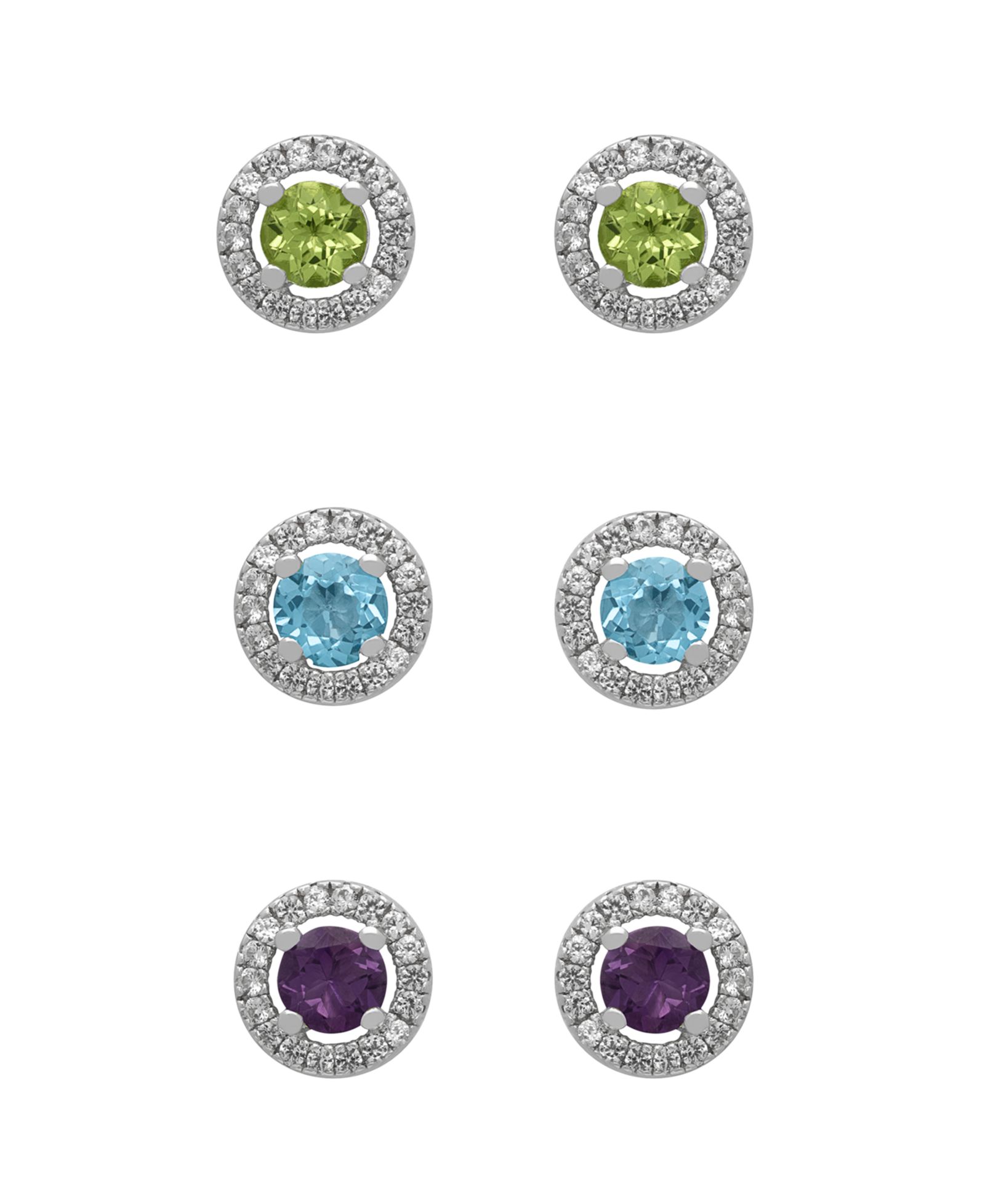 Macy's 3-Pc. Multi-Stone Stud Earrings Set (2.60 ct. t.w.) in Sterling Silver