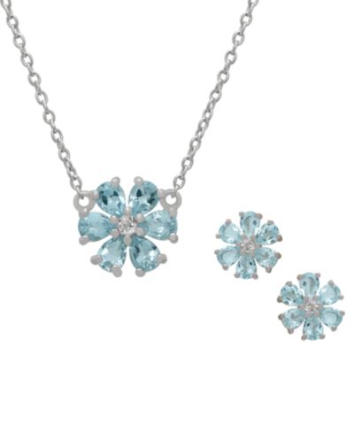 Комплект из 2 предметов Macy's Blue Topaz & White Topaz Pendant Necklace & Earrings в стерлинговом серебре
