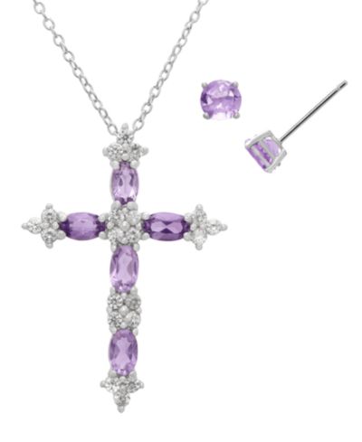 Набор из колье и серег с аметистом и белым топазом Macy's (2.35 ct. t.w.) в стерлинговом серебре