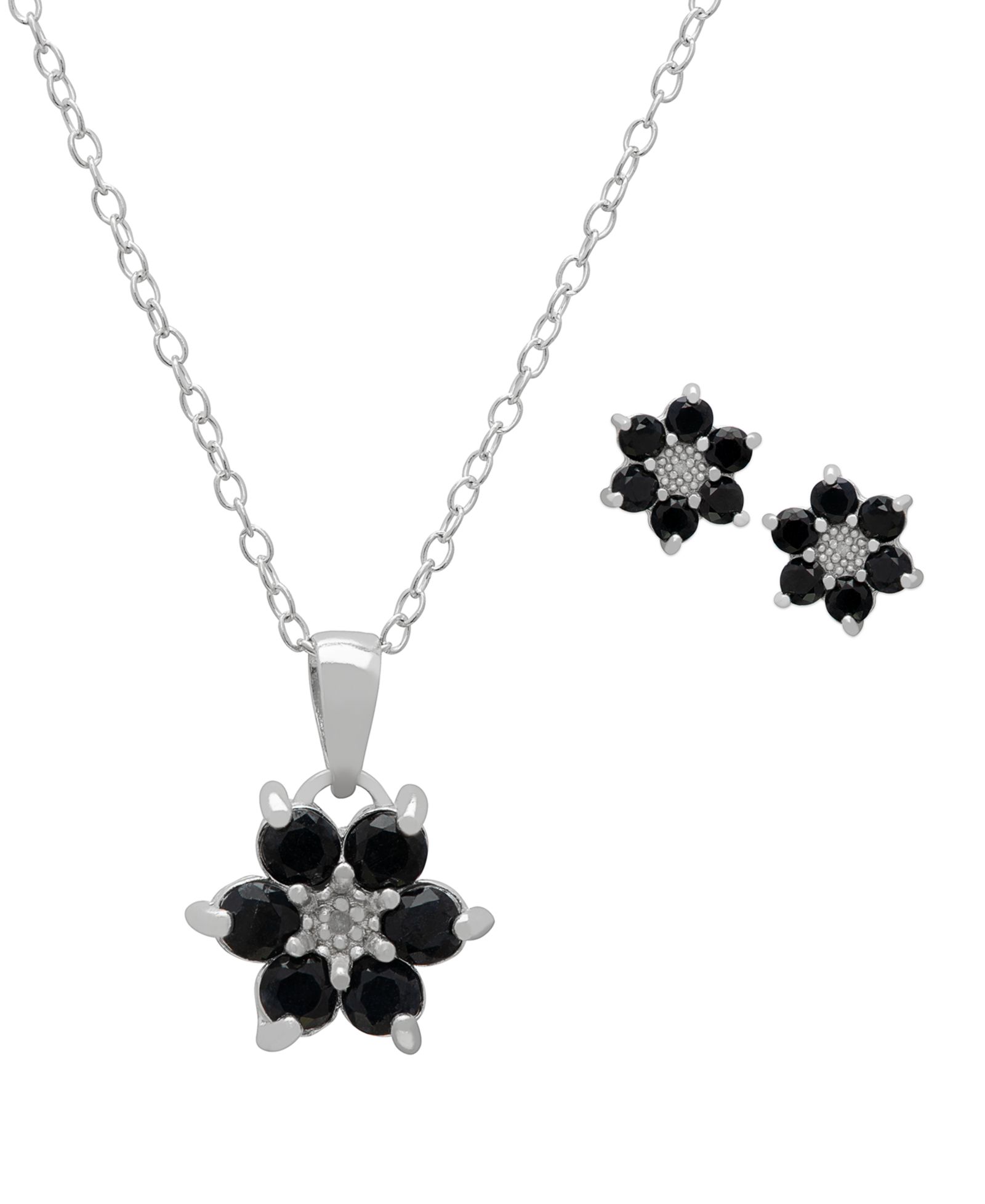 Macy's 2-Pc. Sapphire (2.70 ct. t.w.) & Diamond (0.015 ct. t.w.) Pendant Necklace & Earrings Set in Sterling Silver