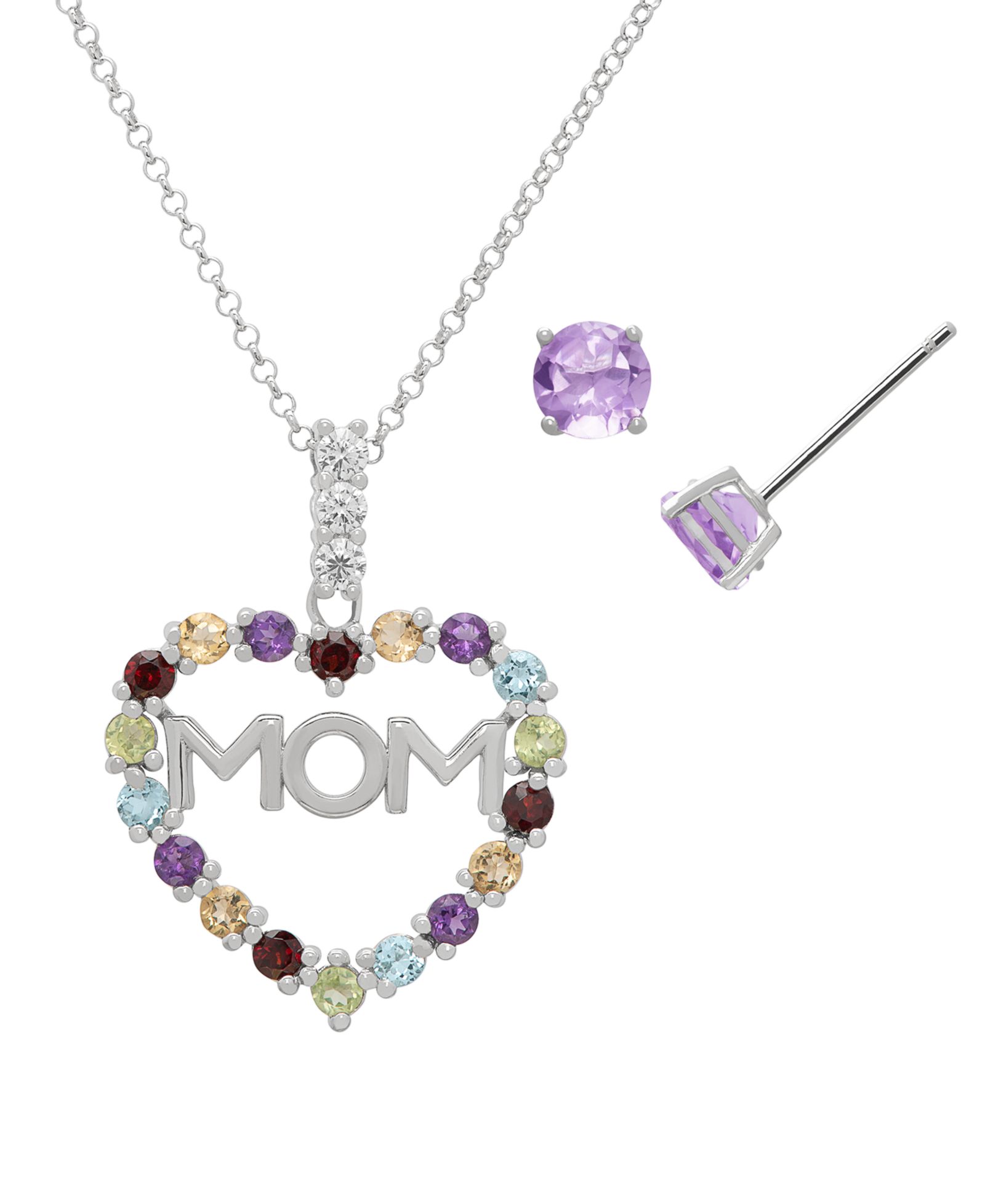 Macy's 2-Pc. Multi-Stone Pendant Necklace & Earrings Set (2.42 ct. t.w.) in Sterling Silver