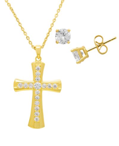 Комплект из кулона и серег Macy's White Sapphire в позолоченном стерлинговом серебре (4.15 ct. t.w.)