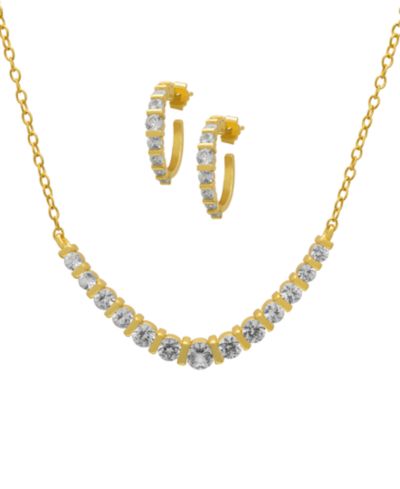 Комплект из 2 шт. Подвеска-ожерелье и серьги Macy's Lab-Grown White Sapphire в Yellow Gold Plated Sterling Silver (2.17 ct. t.w.)