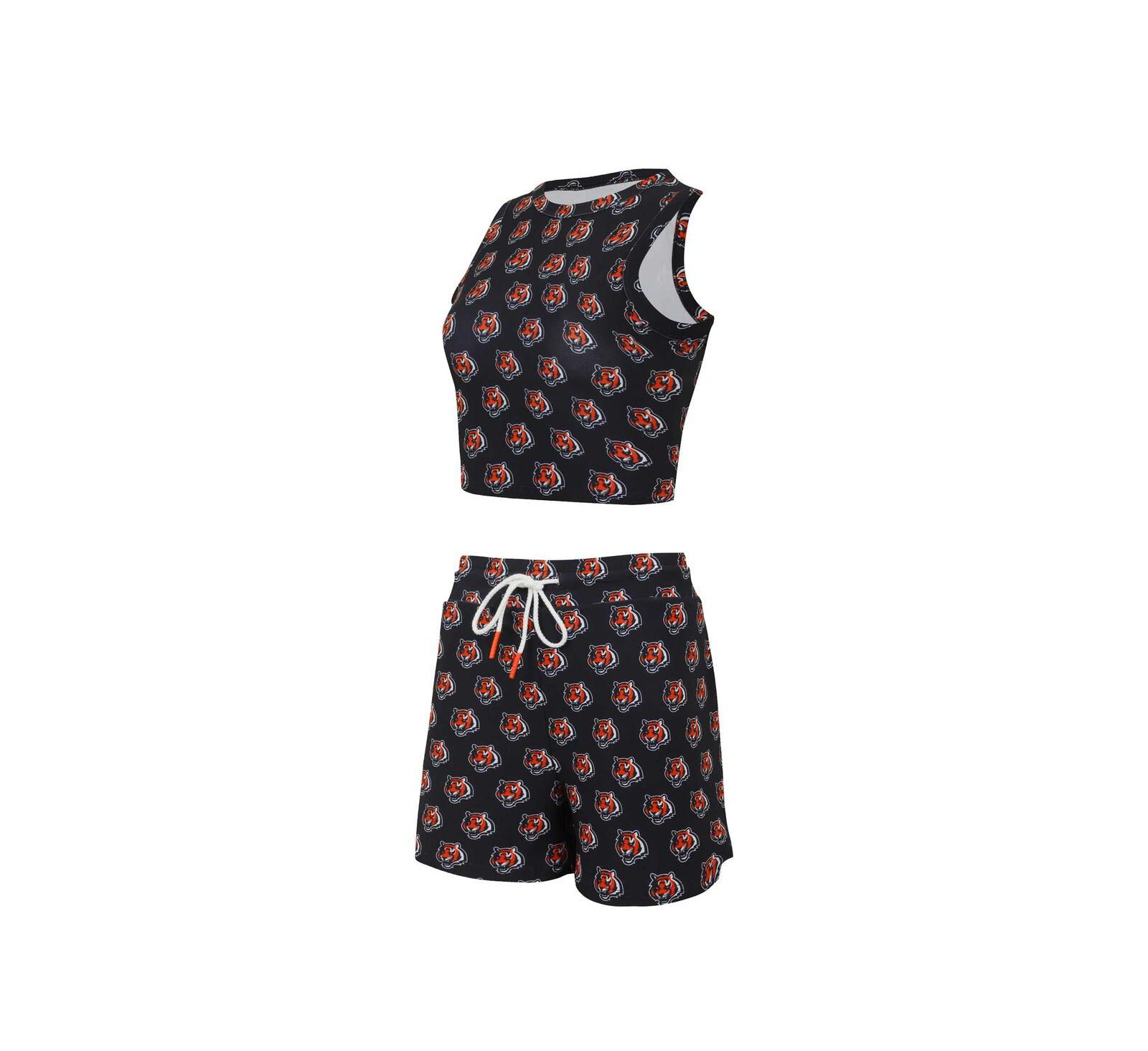 Комплект Concepts Sport Women's Cincinnati Bengals Gauge Allover Print Cropped Tank Top Shorts Sleep Set