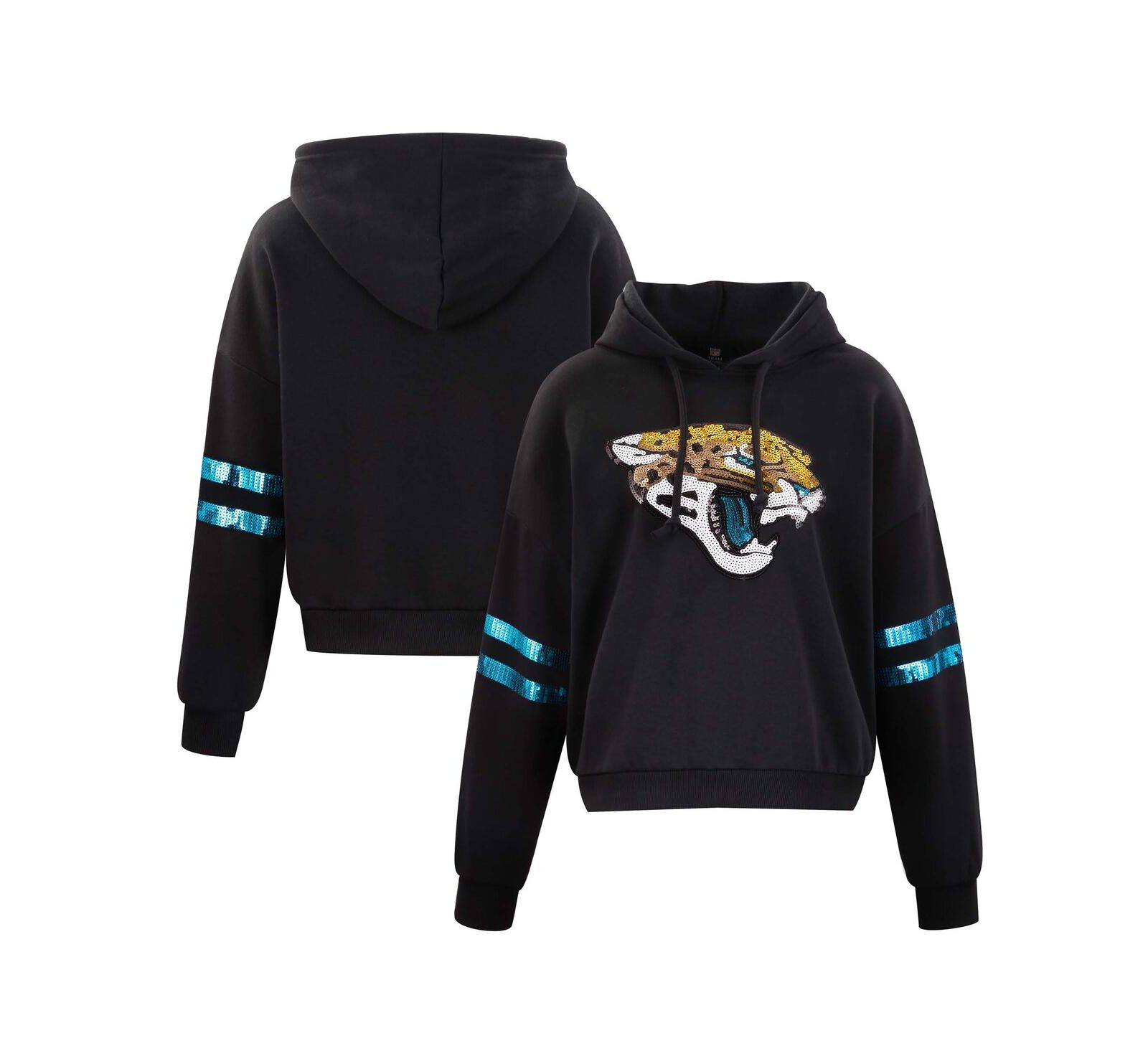 Женское укороченное худи Cuce Black Jacksonville Jaguars Sequins Pullover