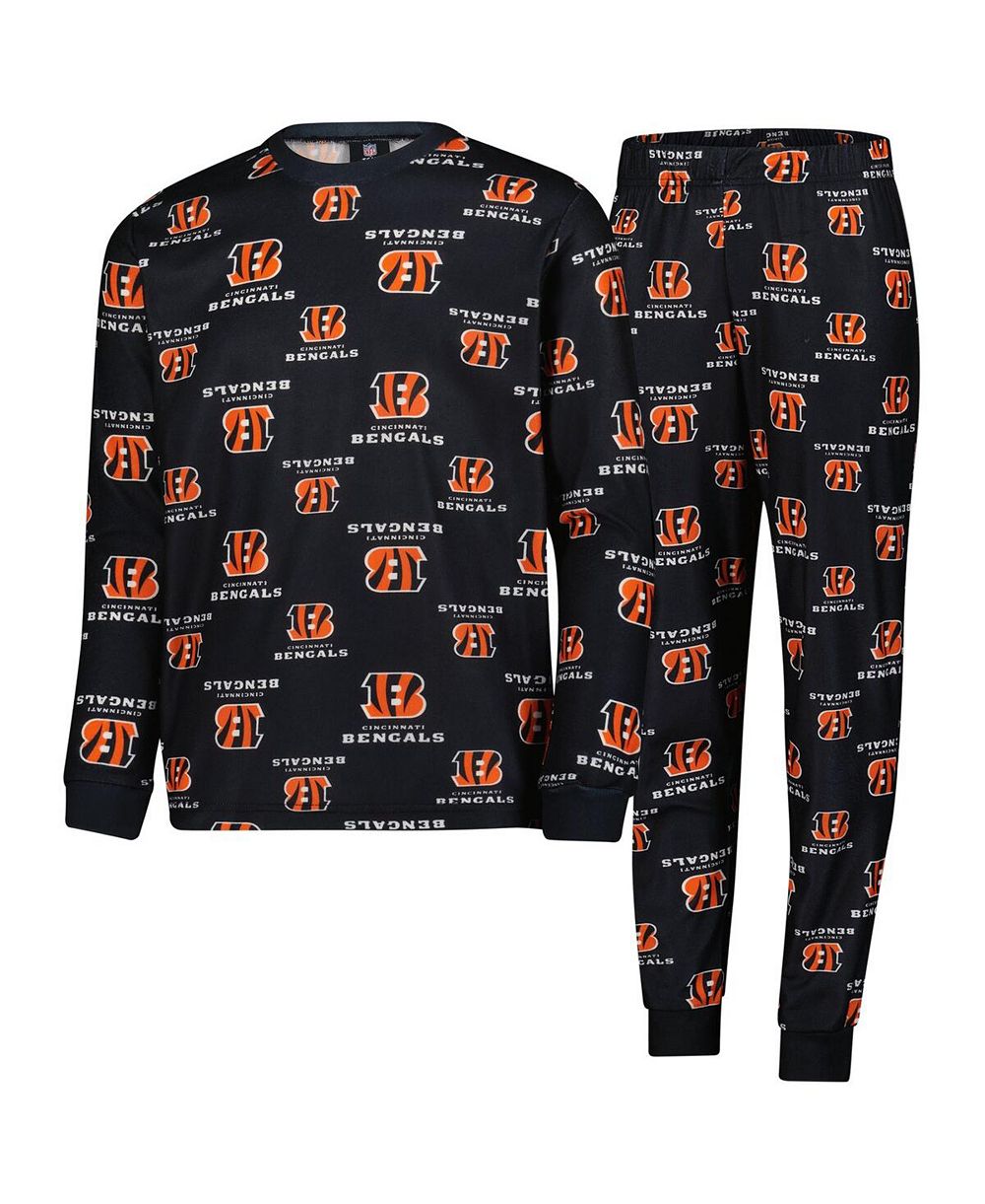 Outerstuff Big Boys and Girls 2-Piece Black Cincinnati Bengals All-Over-Print Long Sleeve T-Shirt and Pants Sleep Set