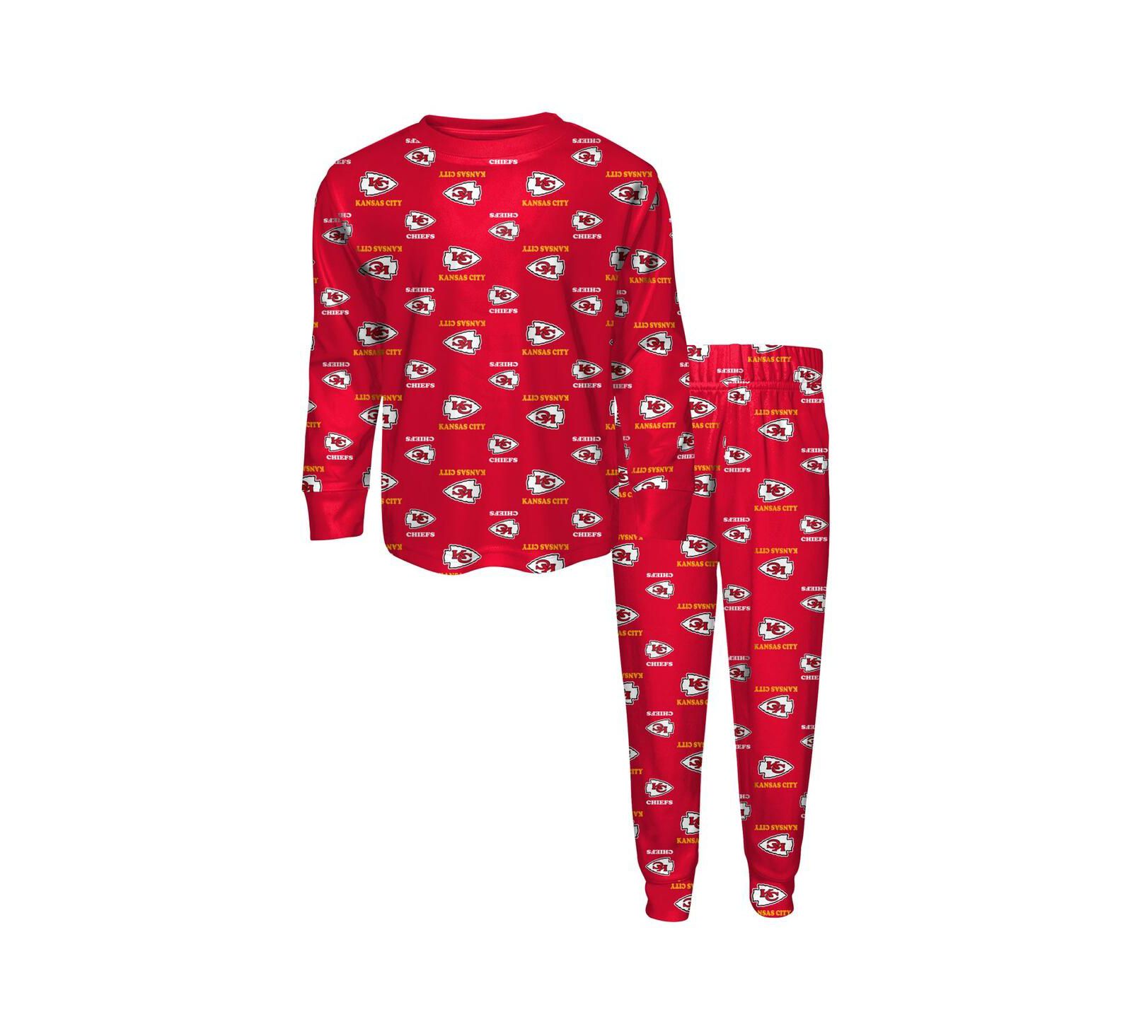Outerstuff Big Boys and Girls 2-Piece Red Kansas City Chiefs All-Over-Print Long Sleeve T-Shirt and Pants Sleep Set
