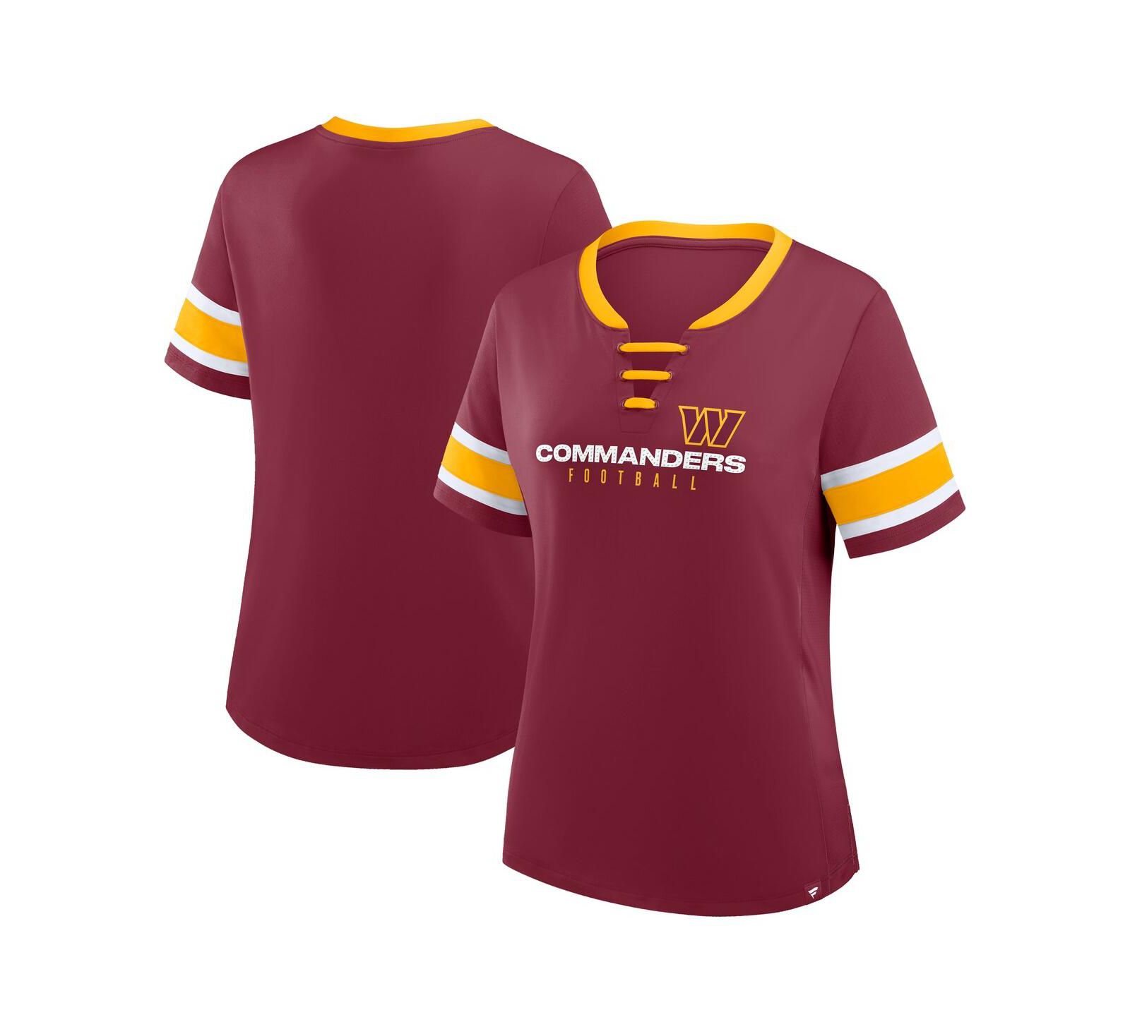 Женская футболка Fanatics Burgundy Washington Commanders Plus Size Red Zone Athena Lace-Up V-Notch Neck