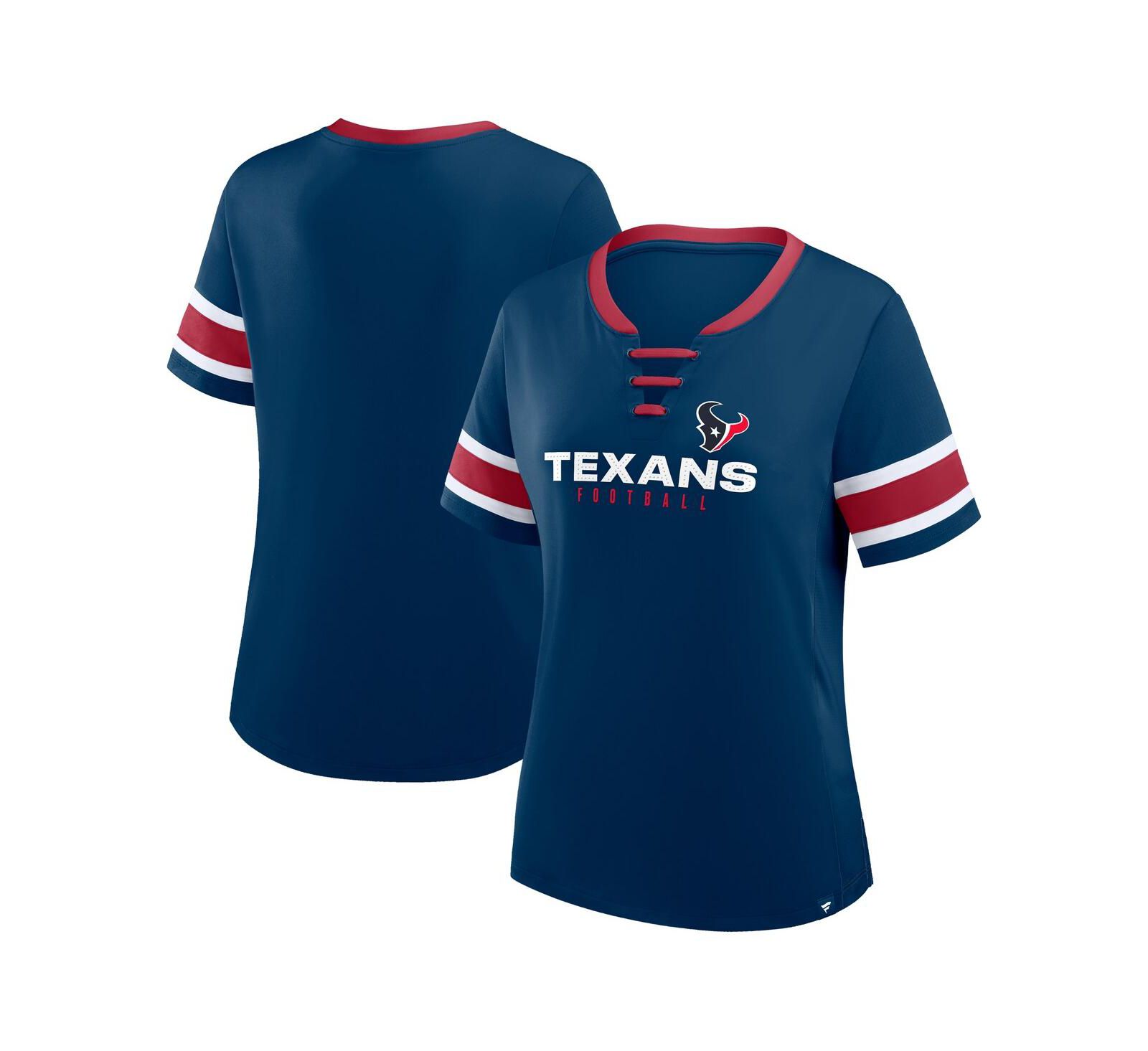 Fanatics Women's Navy Houston Texans Plus Size Red Zone Athena Lace-Up V-Notch Neck T-Shirt