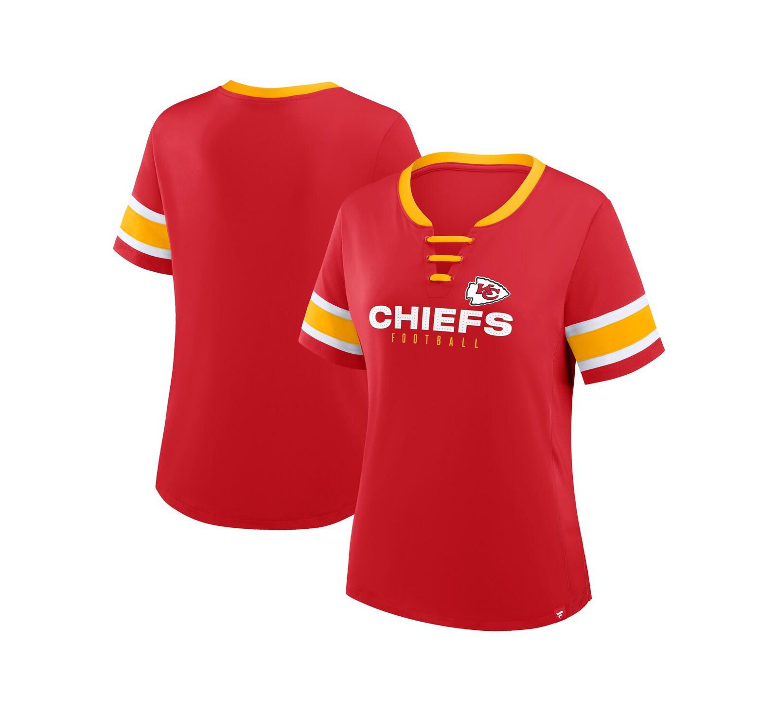 Fanatics Women's Red Kansas City Chiefs Plus Size Red Zone Athena Lace-Up V-Notch Neck T-Shirt