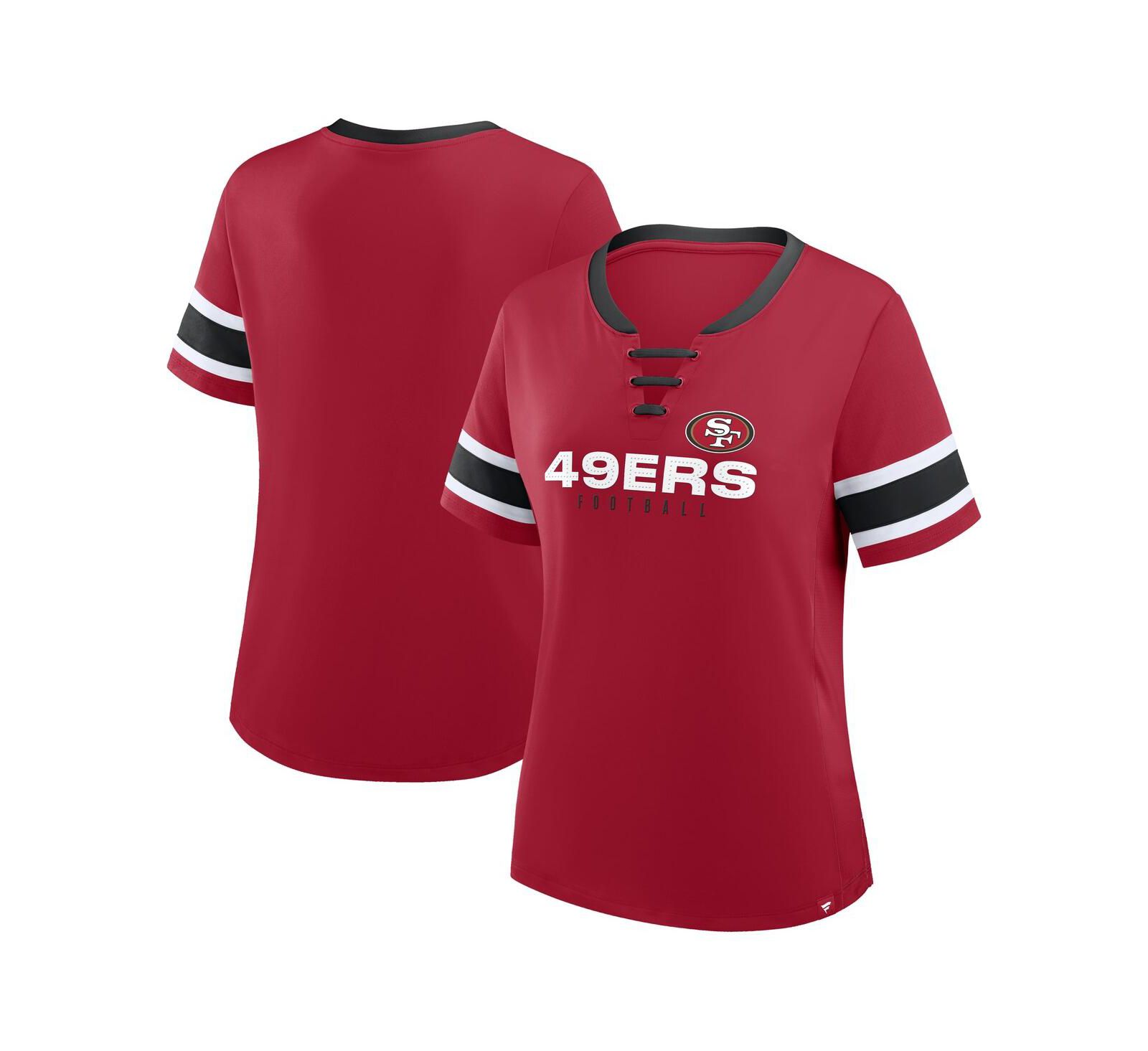 Fanatics женская футболка San Francisco 49ers Plus Size, красная, с кружевным вырезом V-образным