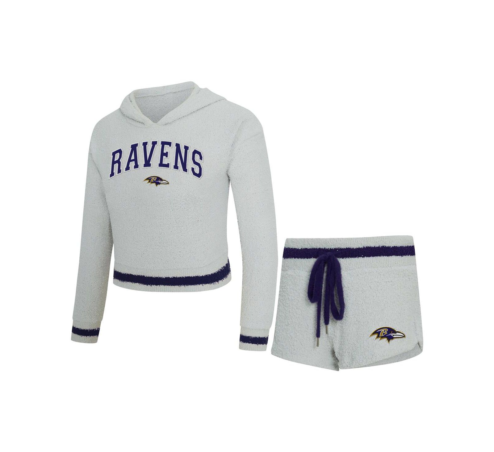 Concepts Sport Women's Gray Baltimore Ravens Whitley Long Sleeve Hoodie Top Shorts Set