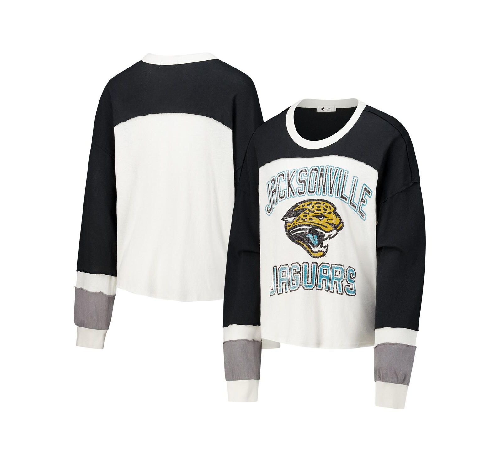 '47 Brand Women's Cream Jacksonville Jaguars Double Header Curve Raglan Long Sleeve Crop Top