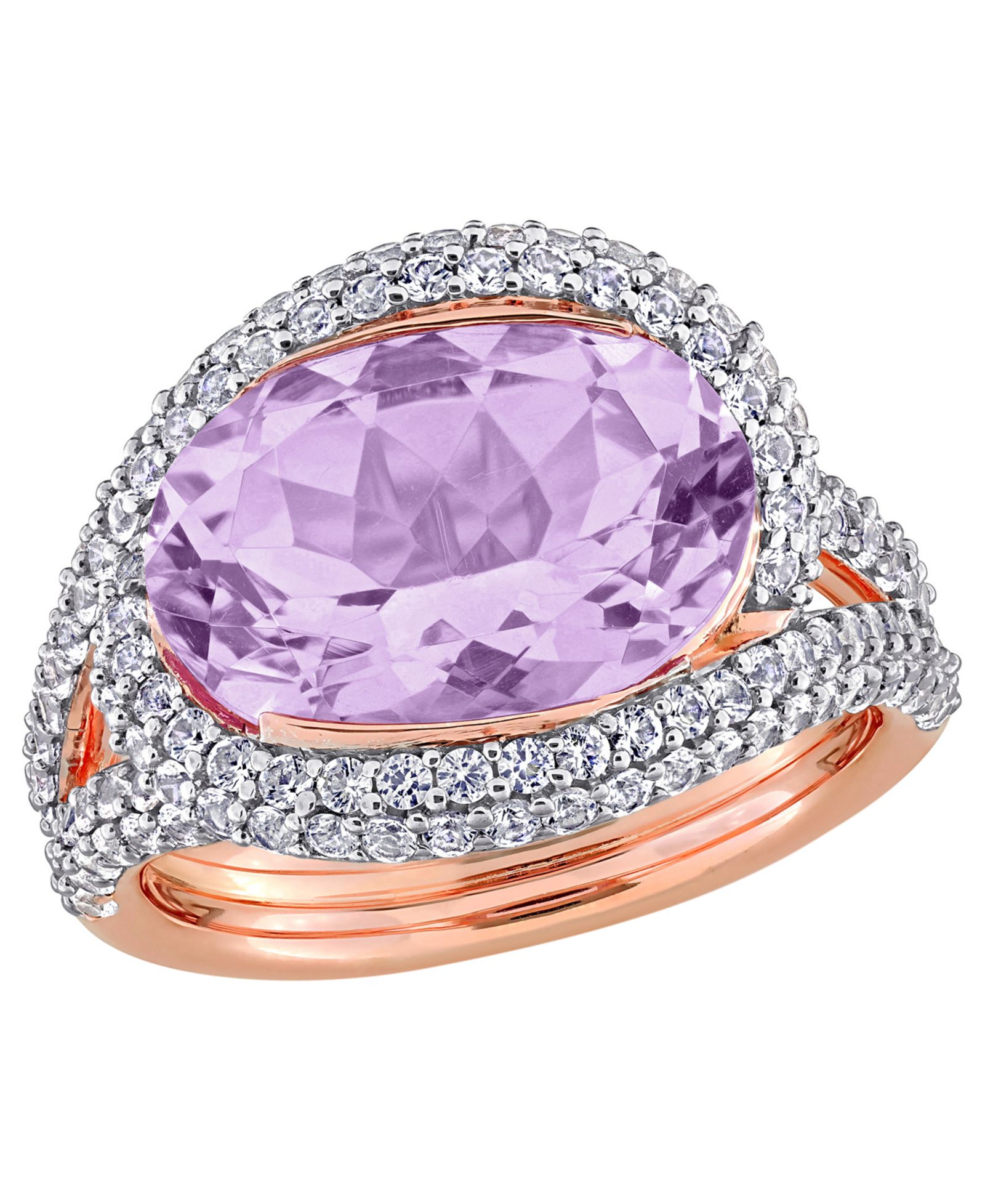 Macy's Pink Amethyst (5-3/8 ct. t.w.) and White Sapphire (1-1/2 ct. t.w.) Swirl Ring in 18k Rose Gold Flash Plated Sterling Silver