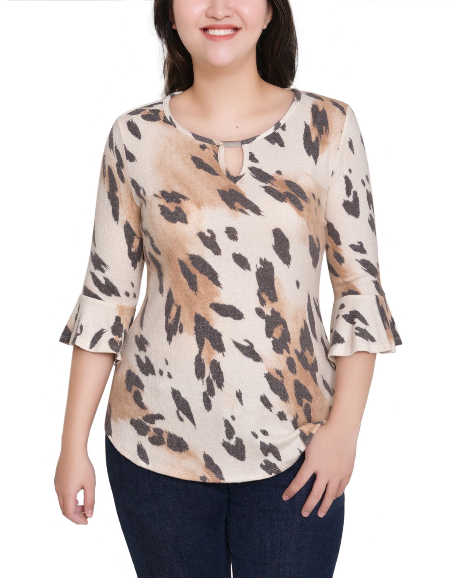 NY Collection Women's 3/4 Bell Sleeve Pullover Top
