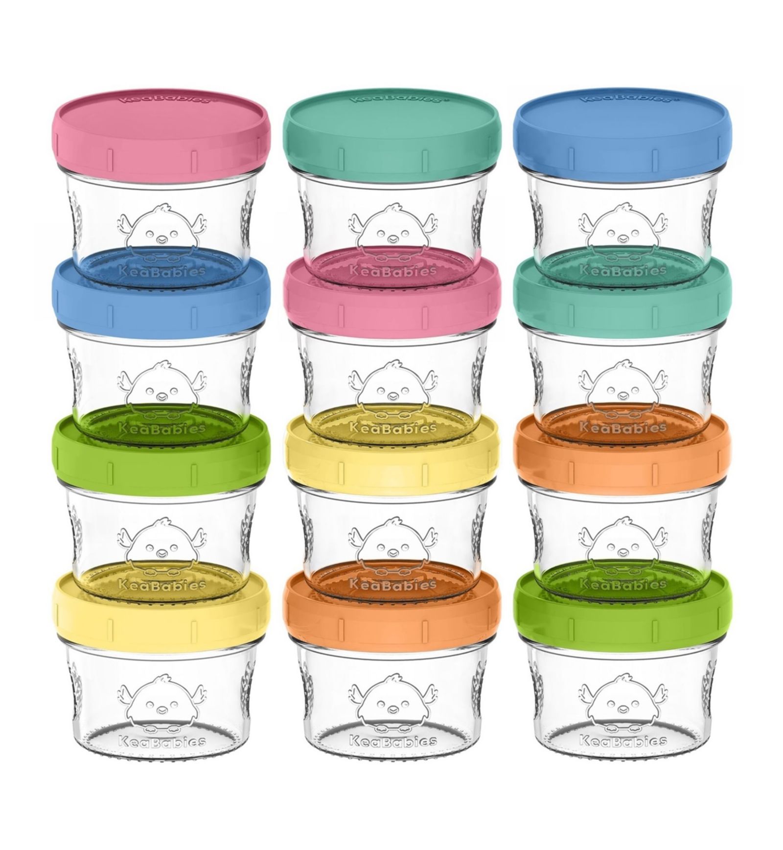 KeaBabies 12pack Prep Baby Food Storage Containers, 4 oz Leak-Proof, BPA Free Glass Baby Food Jars for Feeding