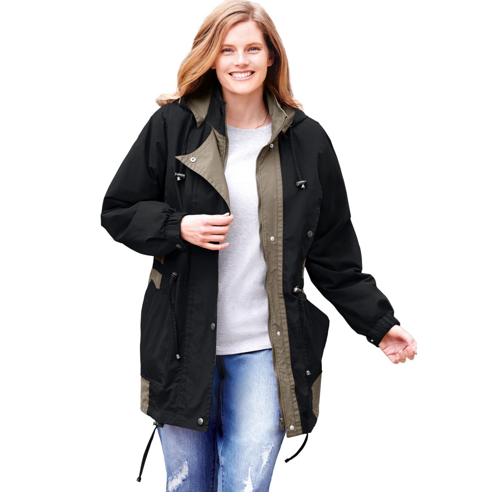 Анорак Woman Within Plus Size Within Colorblocked Taslon