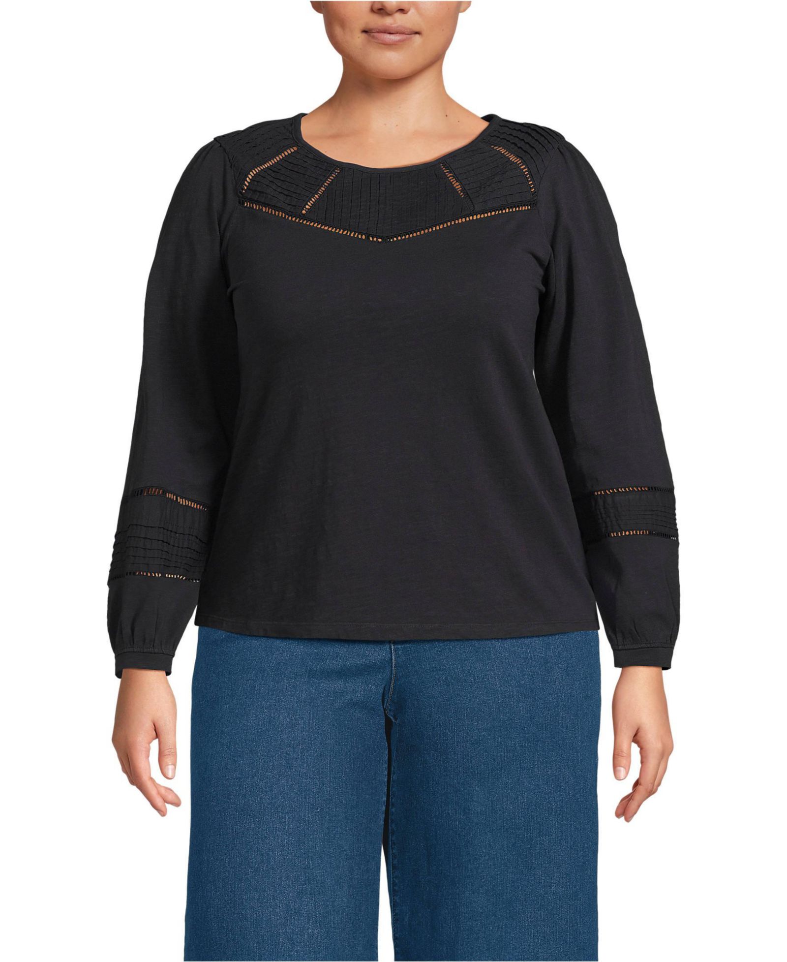 Женский топ Lands' End Long Sleeve Slub Pintuck