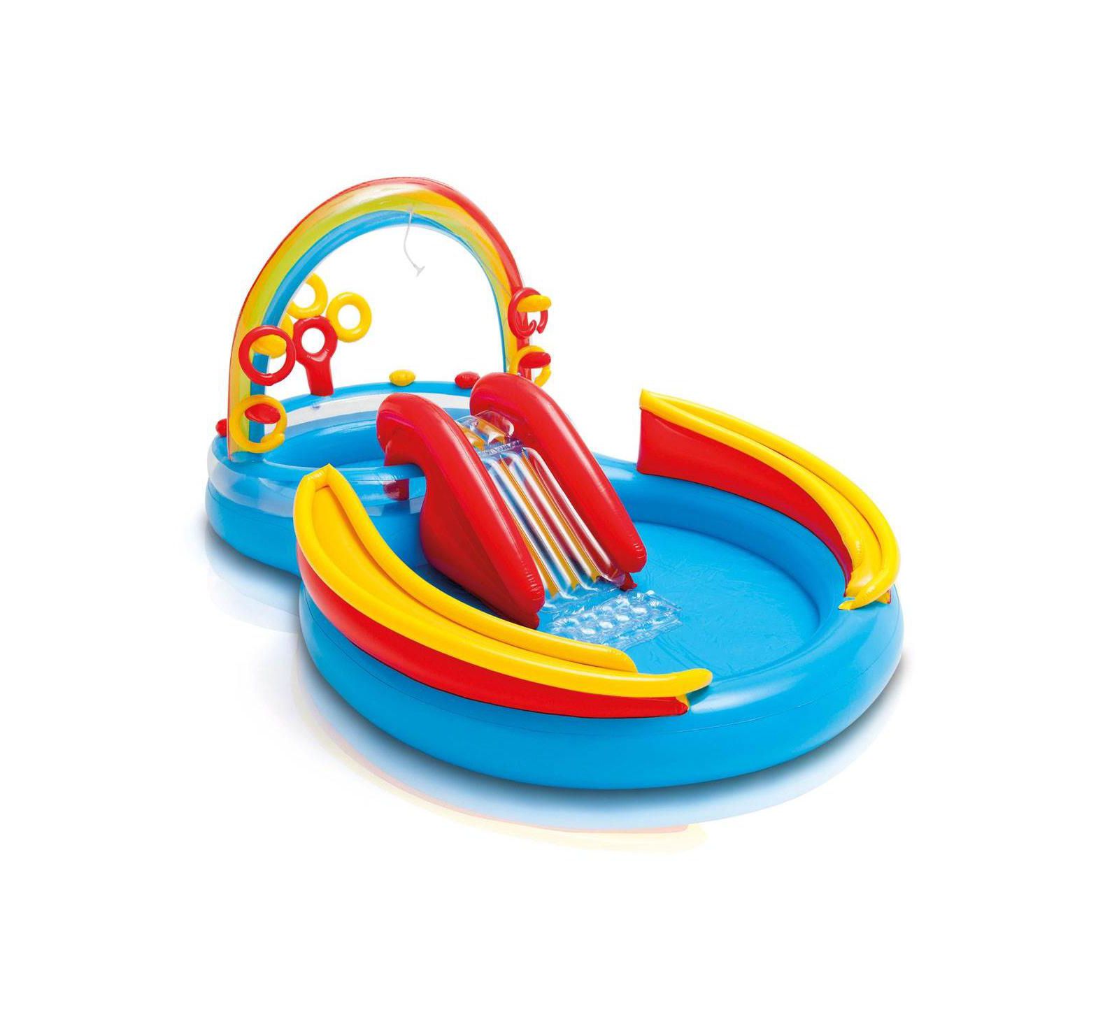 Intex 9.75ft x 6.3ft x 53in Rainbow Slide Kids Play Inflatable Pool Ring Center
